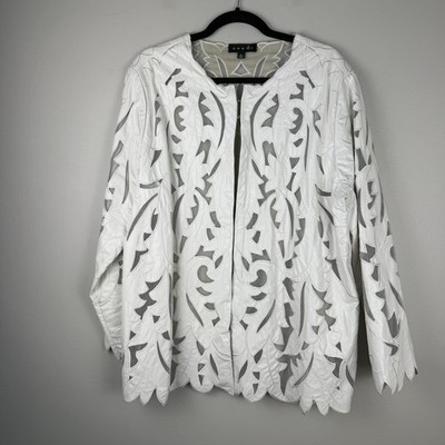 Weavz Artsy Mesh Jacket Womens 1X White Laser-Cut Floral Faux Leather Western