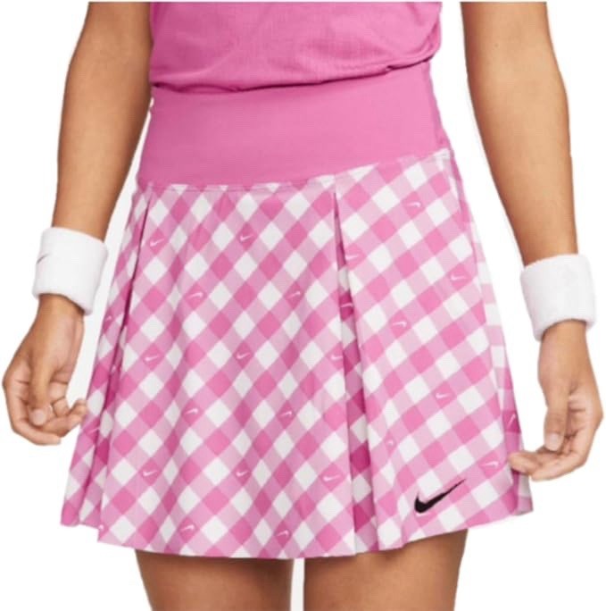Talla M- Falda de tenis de club estampada para mujer Nike Dri-Fit, rosa/blanco.