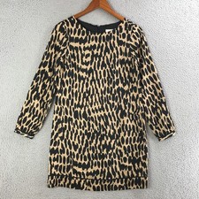 Ann Taylor Loft Shift Dress Women 2 Long Sleeve Casual Animal Print Brown Black