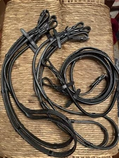 Halter Ego Black Leather Rubber Lined rolled Reins Full New
