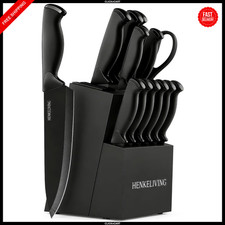 14-Piece Stainless Steel Knife Block Set Kitchen Cooking Knives with Sharpener