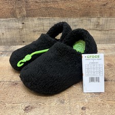 Crocs Classic Cozzzy Slipper Kids Black Clogs Fuzzy Size J1 NEW 