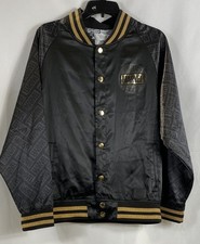 NWT Loungefly Marvel 85th Anniversary Satin Bomber Jacket Black Gold Unisex Sz S