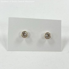 14K Yellow Gold Dainty 3.25mm White Cubic Zirconia Post Stud Earrings, 0.43g