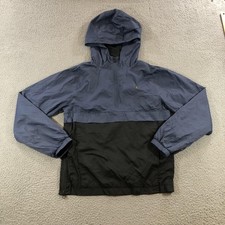 Volcom Jacket Youth Large Blue Black Hooded Water Resistant Pullover Windbreaker