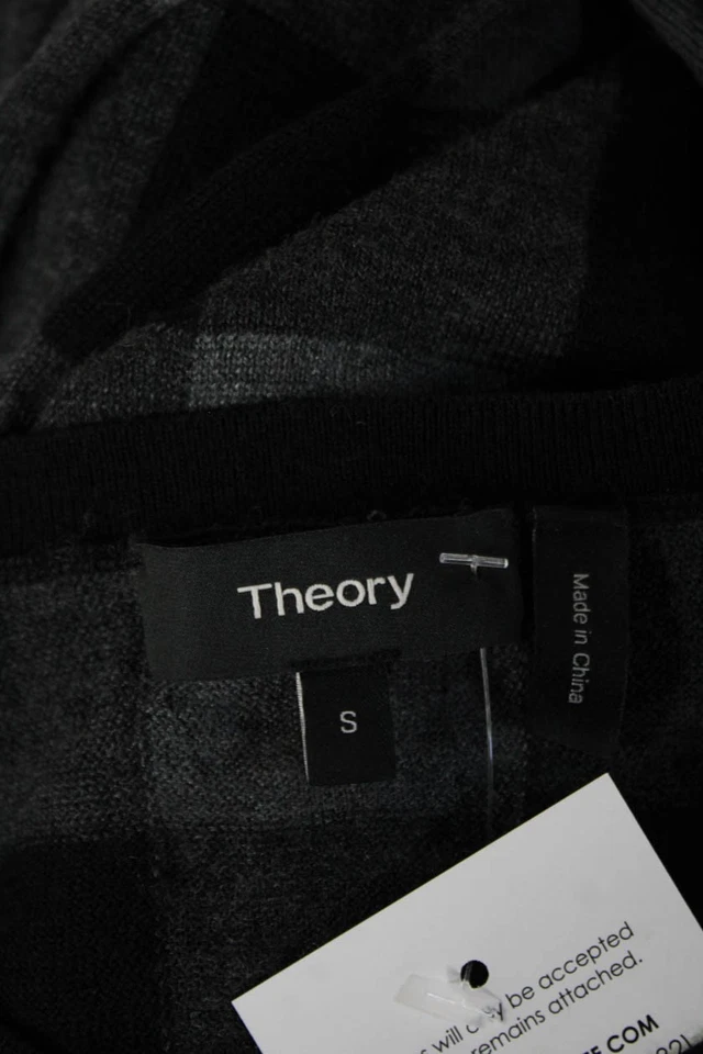 Женский пуловер Theory черный клетчатый из кашемировой смеси с круглым вырезом размер S - Изображение 4 из 4