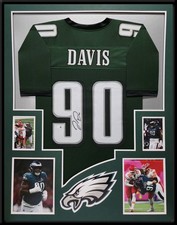PHILADELPHIA EAGLES JORDAN DAVIS SIGNED FRAMED CUSTOM GREEN JERSEY JSA COA