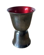 Reed & Barton 231 enamel silver plate jigger shot glass double red green c.1950