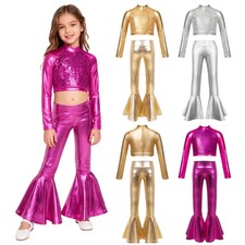 Girls 2PCS Tassel Jazz Dance Hip Hop Crop Top With Pants Carnival Costume Set