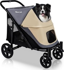 One-Click Folding Dog Stroller for 2 Dogs - 4 Wheel Jogger with Storage Pocke...