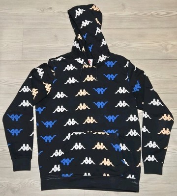 Kappa Hoodie Pullover AOP Logo All Over Print Mens Size Large Black Jacket 