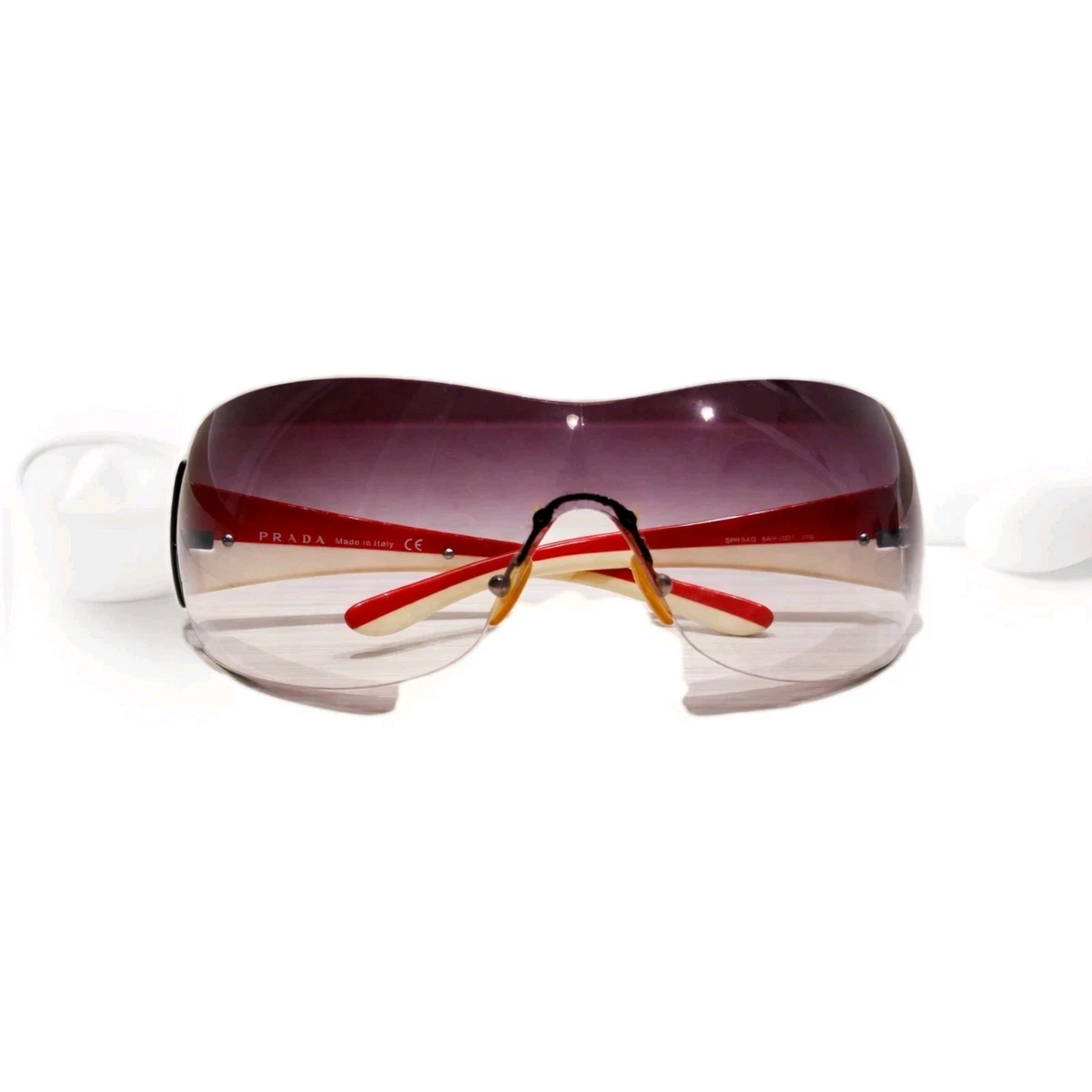 Prada Linea Rossa SPR 54G Shield Sunglasses Y2K Red White | eBay