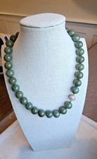Certified Burma Grade A Jadeite Olive Green Bead Necklace 14 mm