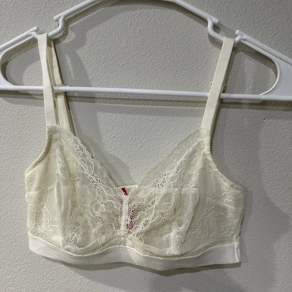 Bralette Spanx XS Marfil Encaje Transparente Foco en Encaje Pullover Correas Ajustables Foto 4 de 4