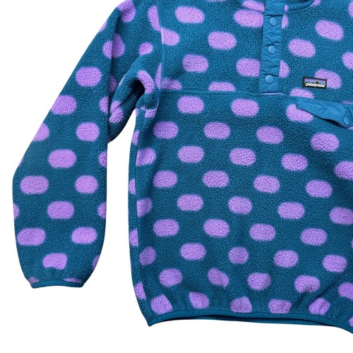 Patagonia Synchilla Pullover Girls Medium 10 Blue Pink Polka Dot Jacket Snap Top - Picture 6 of 12