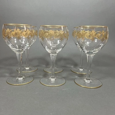 Set aus 6 Weingläsern graviert Jugendstil Motive vergoldet edel - Bild 1 von 4