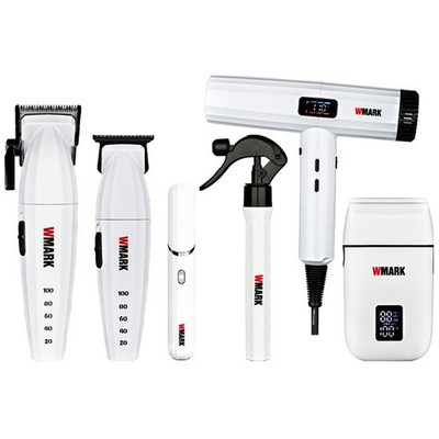 WMARK 6-IN-1 Pro Barber Hair Cut Kit Clipper Trimmer Shaver Dryer Grooming White