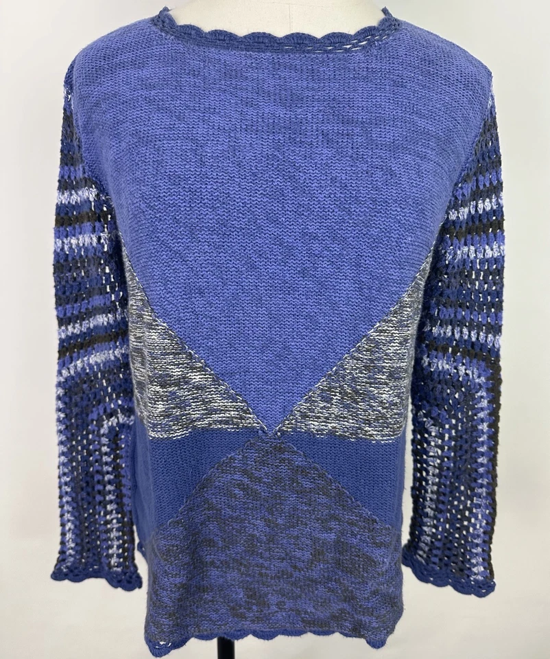 Suéter Vintage Años 90 Bloque de Color Mujer Pequeña Abuela Cuadrado Crochet Mangas Arte Foto 2 de 4