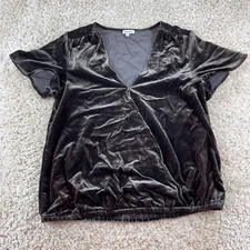 splendid womens small short sleeve v-neck gray velvet blouse top