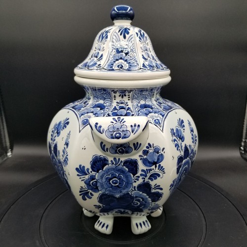 Jarrón con tapa floral de 6 patas pintado a mano azul Delft raro tarro Velsen Sassenheim - Imagen 4 de 13