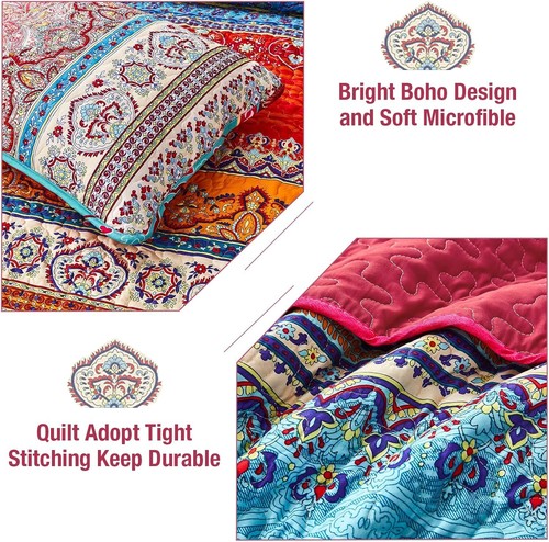 WONGS BETTWÄSCHE Boho Streifen Quilt Set leichte Mikrofaser Ganzjahres Tagesdecke - Bild 143 von 156