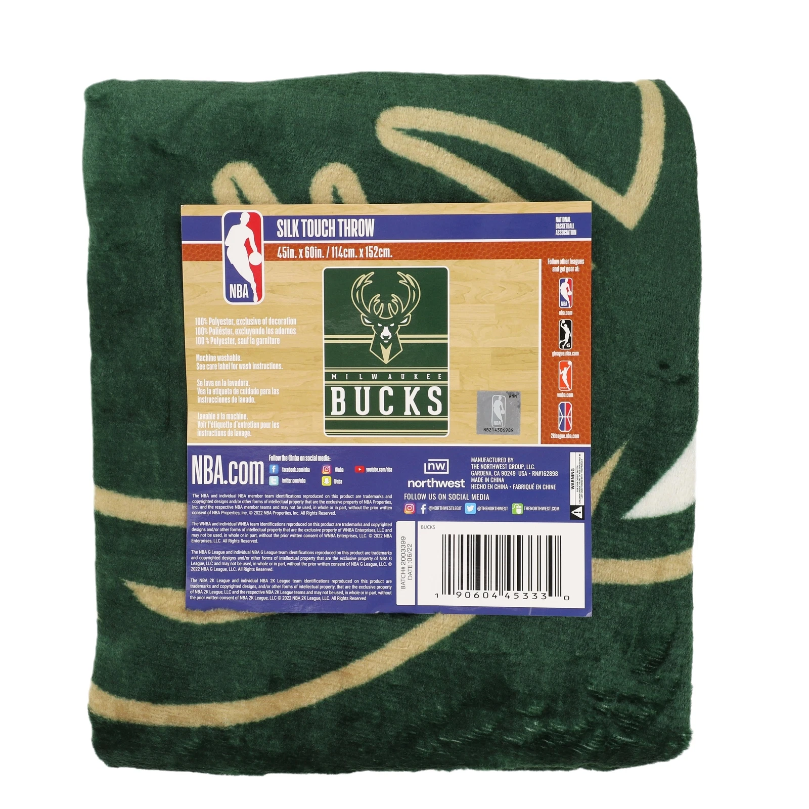 Northwest Milwaukee Bucks Dual Vision Silk Touch Throw Blanket, Christmas Gift