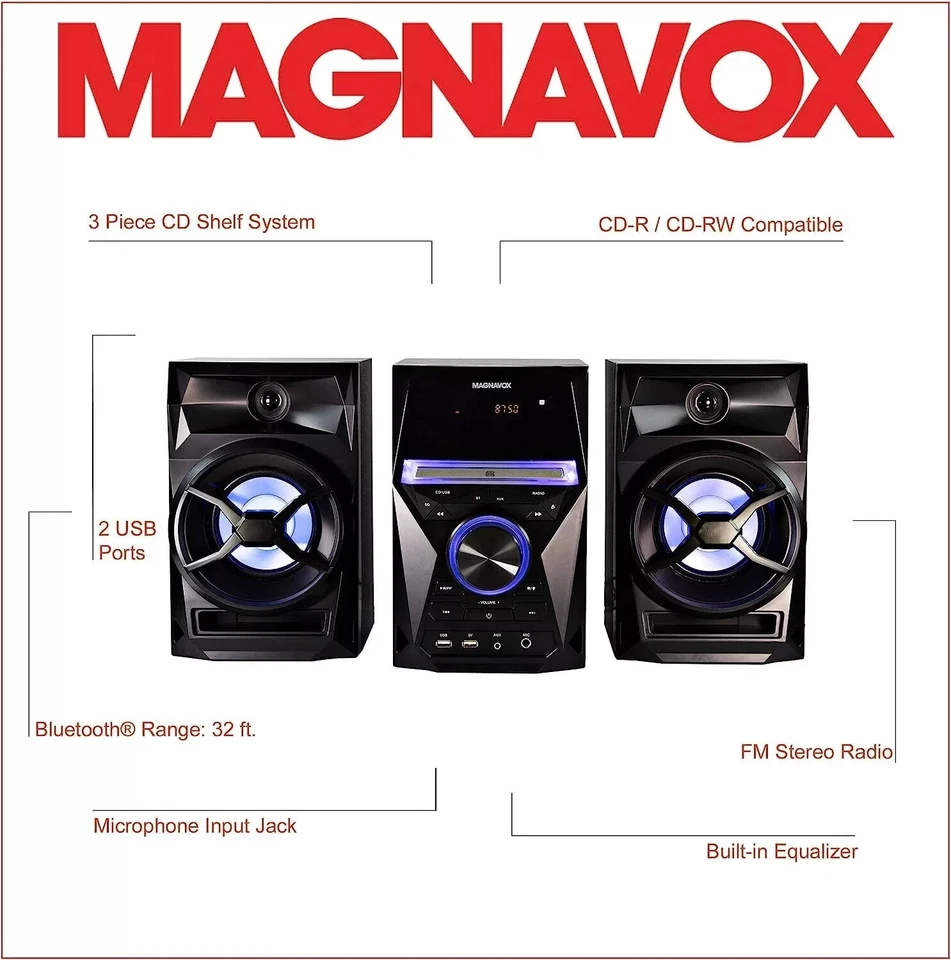 Magnavox 3-Piece CD Shelf System w/ Digital FM Stereo Radio Bluetooth NEW!!! - Image 2 of 4