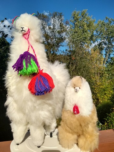 Llama/Alpaca Figure Handmade Real "Alpaca Fur" Toy Ornament Multicolored 20" - Picture 7 of 10