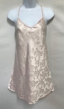Victoria's Secret XS Pink Floral Satin Chemise Slip Dress Gown Bias Cross Back