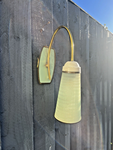 MID CENTURY MODERN 50'S FRENCH ROCKABILLY RIPPLED GLASS METAL WALL LIGHT SCONCE - Picture 6 of 15