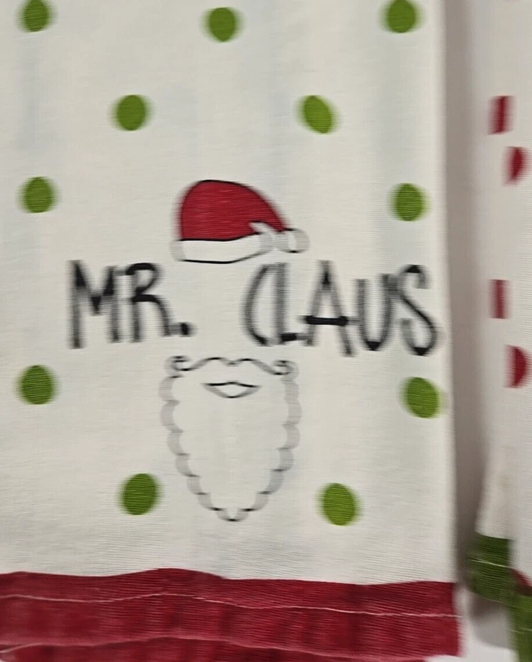 Cynthia Rowley Mr & Mrs Claus toallas de cocina lunares algodón rojo verde leer Foto 2 de 4