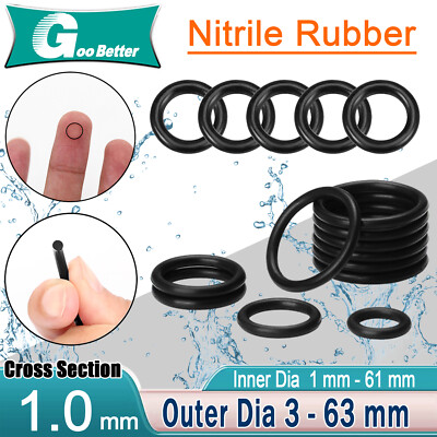 100-Pack Rubber Watch Case Back O Ring Round Gasket 3mm-63mm (1mm Thick) NBR 70