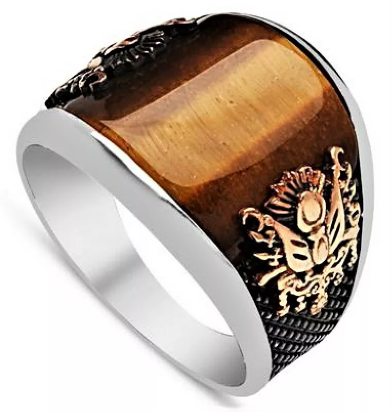 Bague Chevali re Homme 13g en Argent Massif 925 Serti Pierre Oeil de Tigre