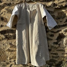 Antique French Homespun Linen Night Shirt Tunic Smock Dress Rustic 100 Handmade