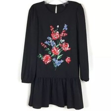 EXPRESS Y2K  Black Floral Boho Fairy  Embroidered Drop Waist Dress Women SZ XS