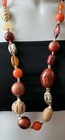 DESIGNER FALL BEADED NECKLACE LUCITE WOOD CHUNKY GLASS AMBER ORANGE BROWN BEADS  — photo 7