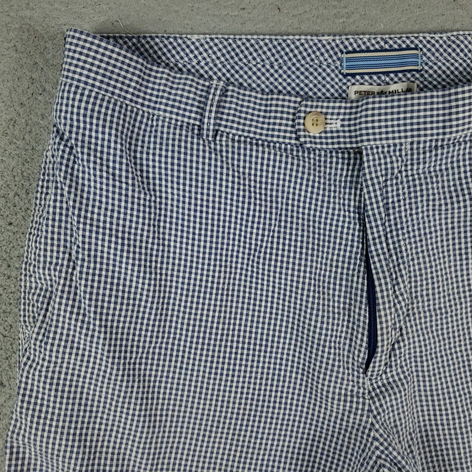 Peter Millar Shorts Mens Size 36 Blue White Check Flat Front Casual Chino - Image 2 of 4