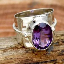 Amethyst Ring 925 Sterling Silver Band Statement Women Gift Ring All Size C339