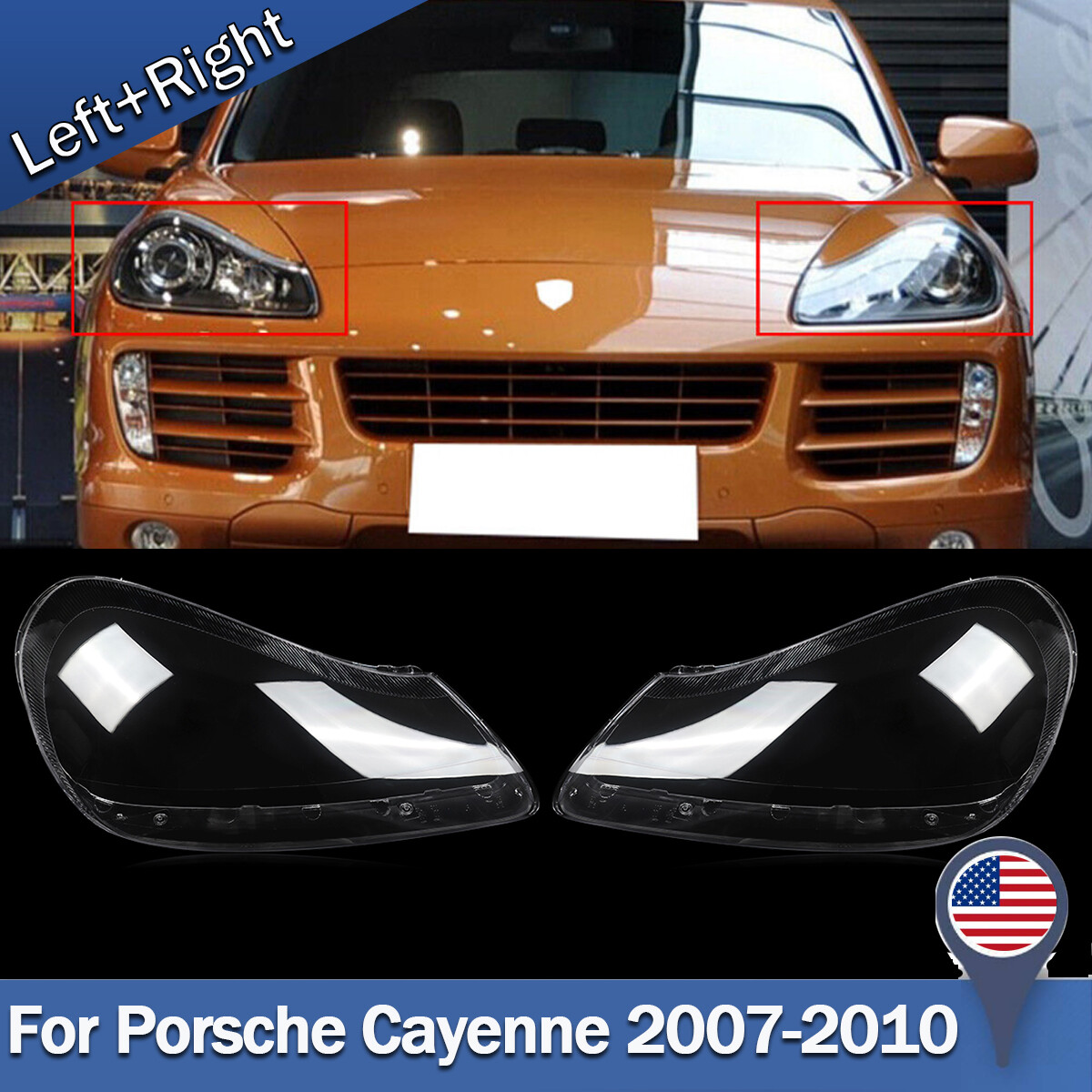 1Pair For Porsche Cayenne 2007-2010 Headlight Lens Cover