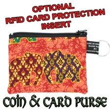 Mandala Elephant Coin/Card Purse Cash Money Wallet Cotton RFID Protection Thai
