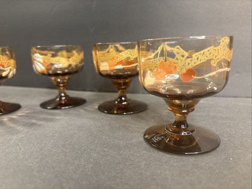 4 antike Emaille Glas Becher/Weinstiel/Emaille/Moser/Böhmina um 1920/Kelch/Rot/Gold - Bild 6 von 12
