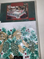 Vintage 1995Fashion Industries Pinecone Tablecloth Oblong 60x118"
