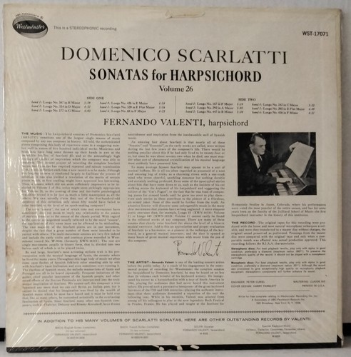 WESTMINSTER WST-17071 SCARLATTI, VALENTI Sonatas For Harpsichord Volume 26 US LP - Picture 2 of 3