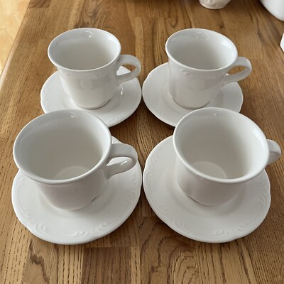 Pfaltzgraff Filigree White Coffee Tea Cups Saucers Plates Stoneware  Pattern