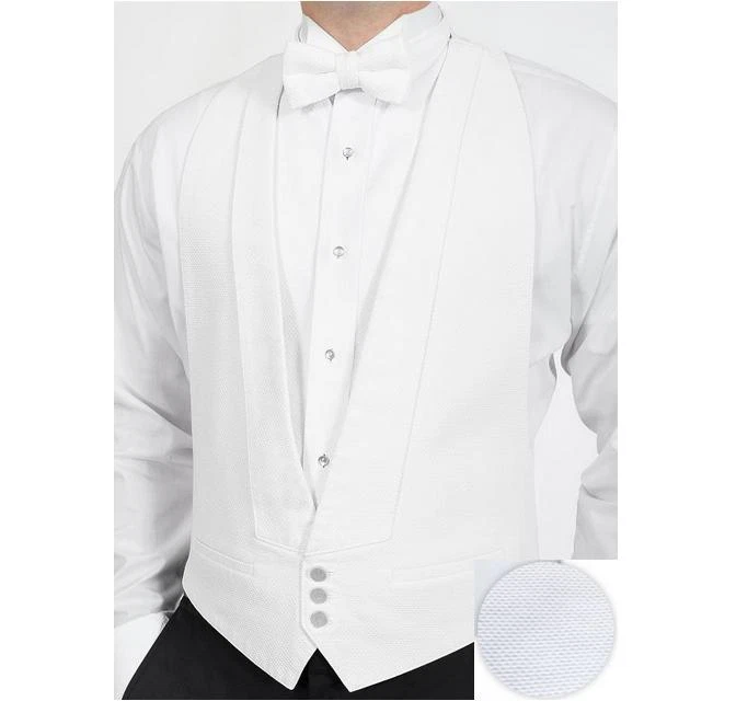White Cotton Pique Tuxedo Openback(backless) Vest with White Pique BowTie image 1
