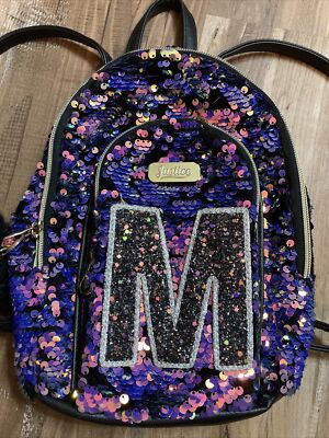 cute mini backpacks flip seqince JUSTICE Girl's Mini Backpack Flip Sequin Initial M, Black Irridescent Pom  Pom