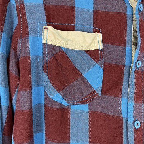 JEANS by BUFFALO Button Down Blue Red L/S Plaid Casual Shirt Size M Roll Tab BT2 - Picture 6 of 12