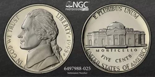 1995 S JEFFERSON NICKEL 5C PF70 ULTRA CAMEO PR70 DCAM NGC Photo Vision® SKU 3138