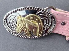 Girl's Western Pink Belt Nocona Lucky Horse Horseshoe Buckle Size 24