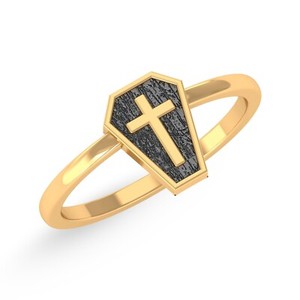 Authentic 18k Gold Plated Sterling Silver Coffin Cross Ring For Halloween